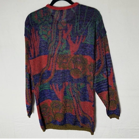 Vintage Holt Renfrew Red Blue Green Knit Half Button Up Pullover Light Sweater M - Picture 15 of 16